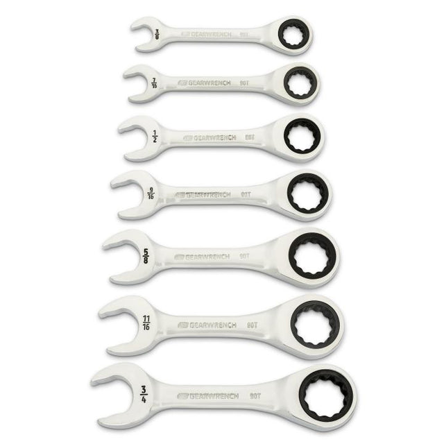 GEARWRENCH 86858 7 Piece 90 - Tooth 12 Point SAE Stubby Ratcheting Combination Wrench Set - Mississauga Hardware Centre Inc