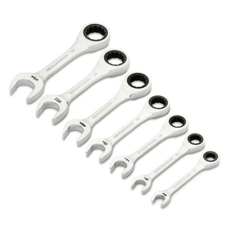 GEARWRENCH 86858 7 Piece 90 - Tooth 12 Point SAE Stubby Ratcheting Combination Wrench Set - Mississauga Hardware Centre Inc