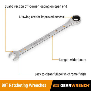 GEARWRENCH 86958 10 Piece 90 - Tooth 12 Point SAE Combination Ratcheting Wrench Set - Mississauga Hardware Centre Inc