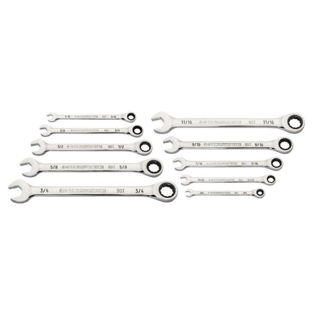 GEARWRENCH 86958 10 Piece 90 - Tooth 12 Point SAE Combination Ratcheting Wrench Set - Mississauga Hardware Centre Inc