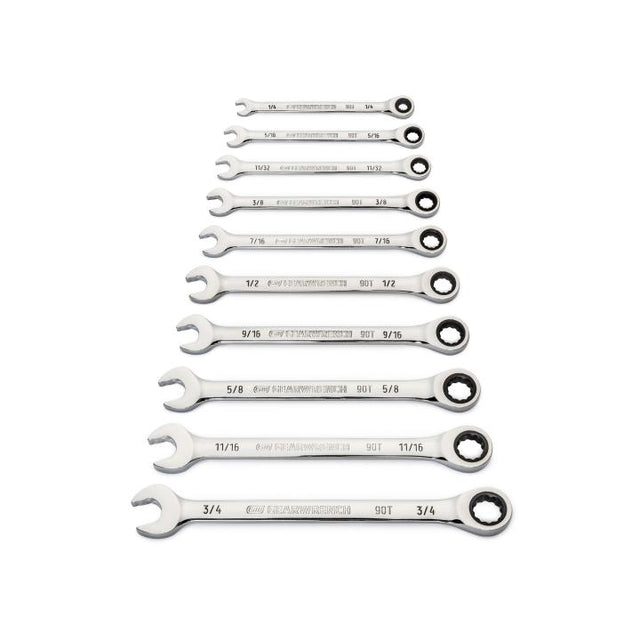 GEARWRENCH 86958 10 Piece 90 - Tooth 12 Point SAE Combination Ratcheting Wrench Set - Mississauga Hardware Centre Inc