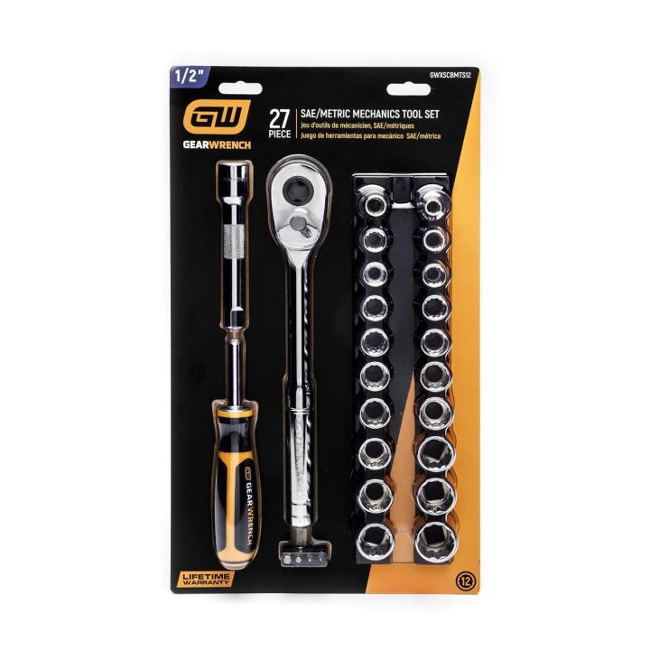 GEARWRENCH GWXSCBMTS12 27 Piece 1/2" Drive 12 Point SAE/Metric Mechanics Hand Tool Set - Mississauga Hardware Centre Inc