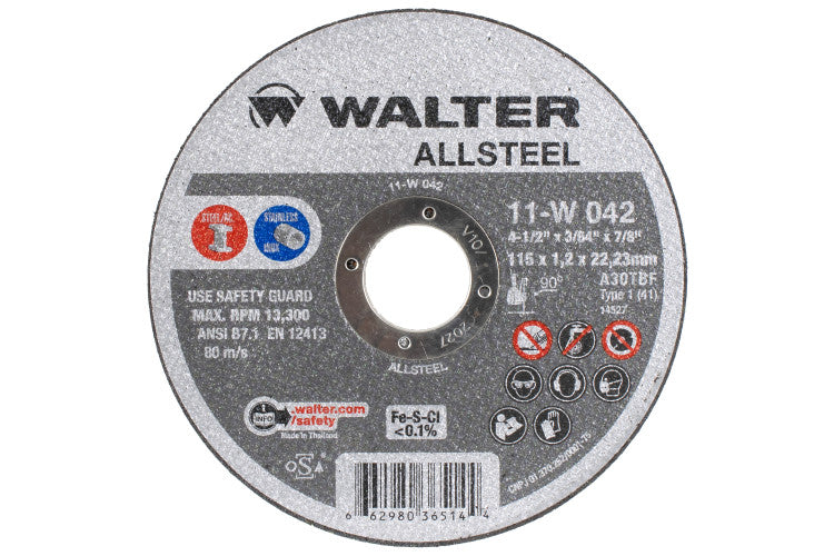 WALTER 11W042 ALLSTEEL 4.5X3/64X7/8'' T1 CUT-OFF WHEEL
