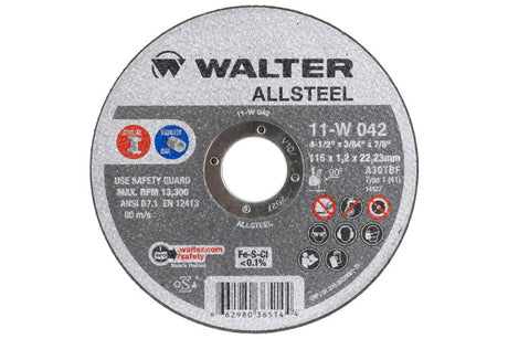 WALTER 11W042 ALLSTEEL 4.5X3/64X7/8'' T1 CUT-OFF WHEEL