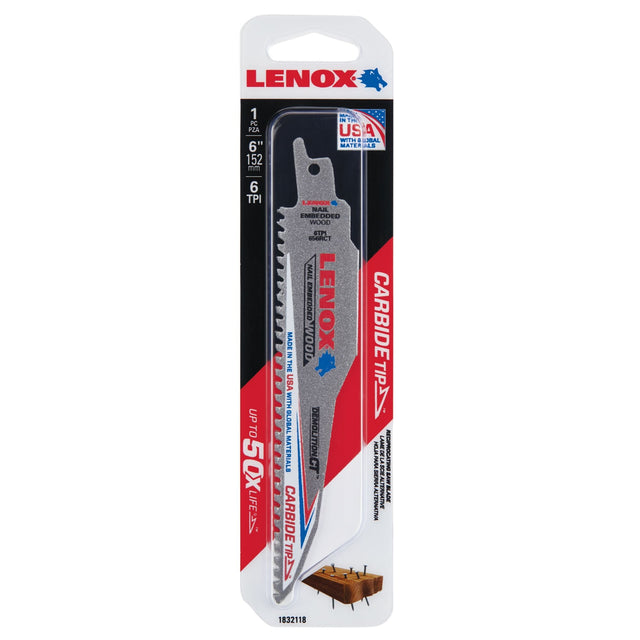 LENOX 1832118 Demolition CT™ 6" Reciprocating Saw Blades 6TPI 1/PK - Mississauga Hardware Centre Inc