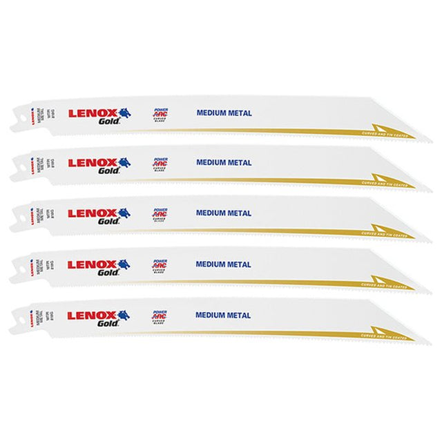 LENOX 21070818GR Gold® Power Arc® Curved Metal Cutting 8" Reciprocating Saw Blades 18TPI 5/PK - Mississauga Hardware Centre Inc