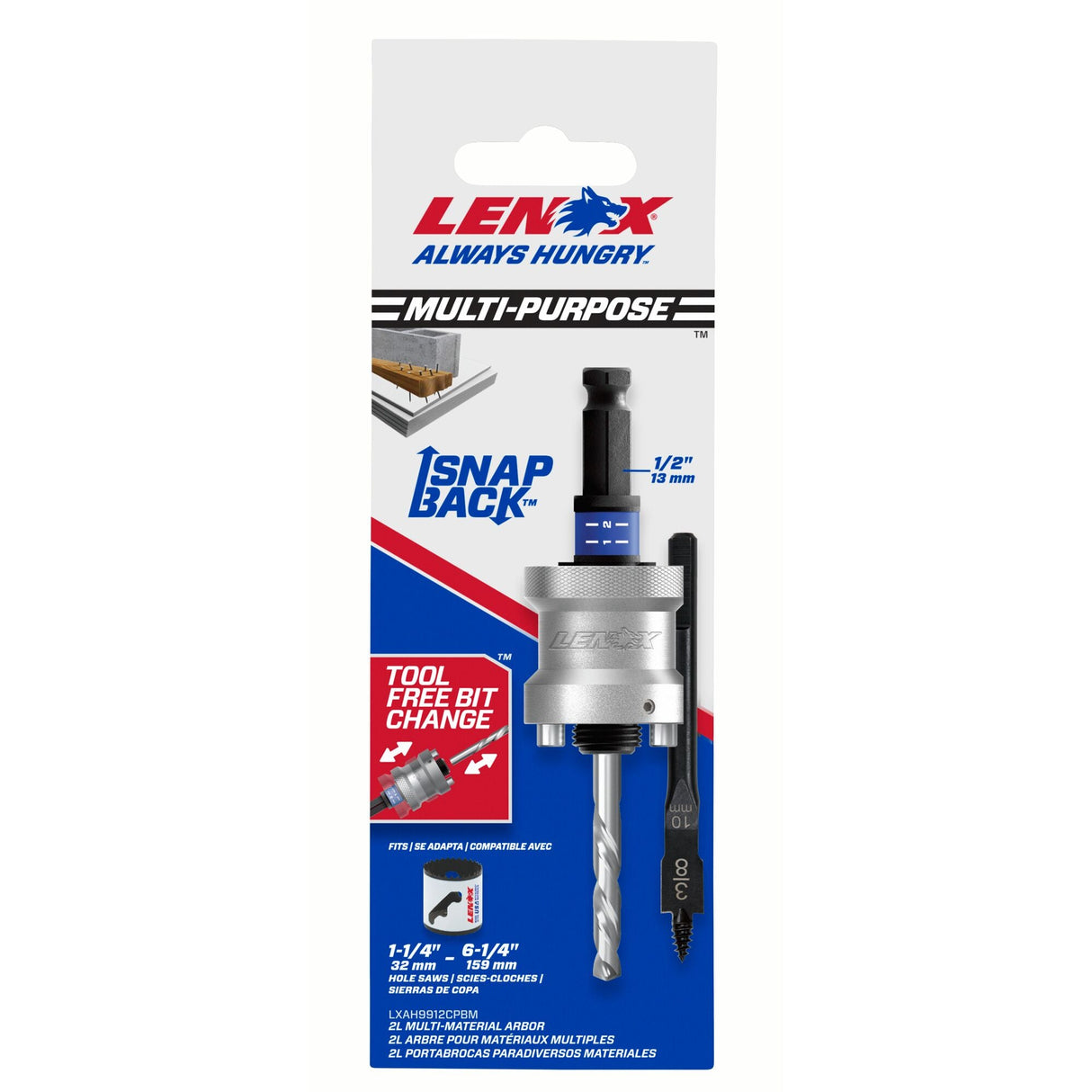 LENOX LXAH9912CPBM SNAP - BACK® Quick Change Hole Saw Arbors 2L 13mm 31.8 - 158.8mm - Mississauga Hardware Centre Inc