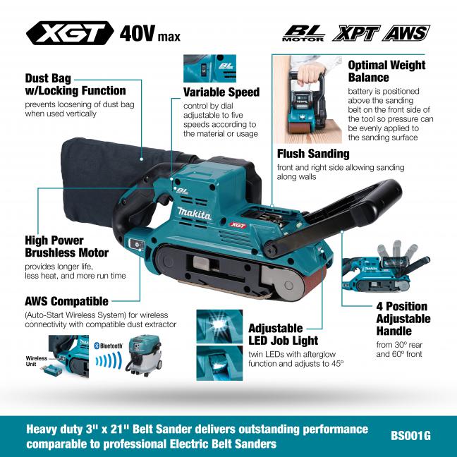 Makita BS001GZ 40Vmax XGT Brushless 3" x 21" Belt Sander - Mississauga Hardware Centre Inc
