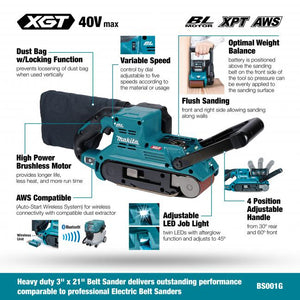 Makita BS001GZ 40Vmax XGT Brushless 3" x 21" Belt Sander - Mississauga Hardware Centre Inc