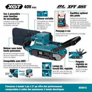 Makita BS001GZ 40Vmax XGT Brushless 3" x 21" Belt Sander - Mississauga Hardware Centre Inc