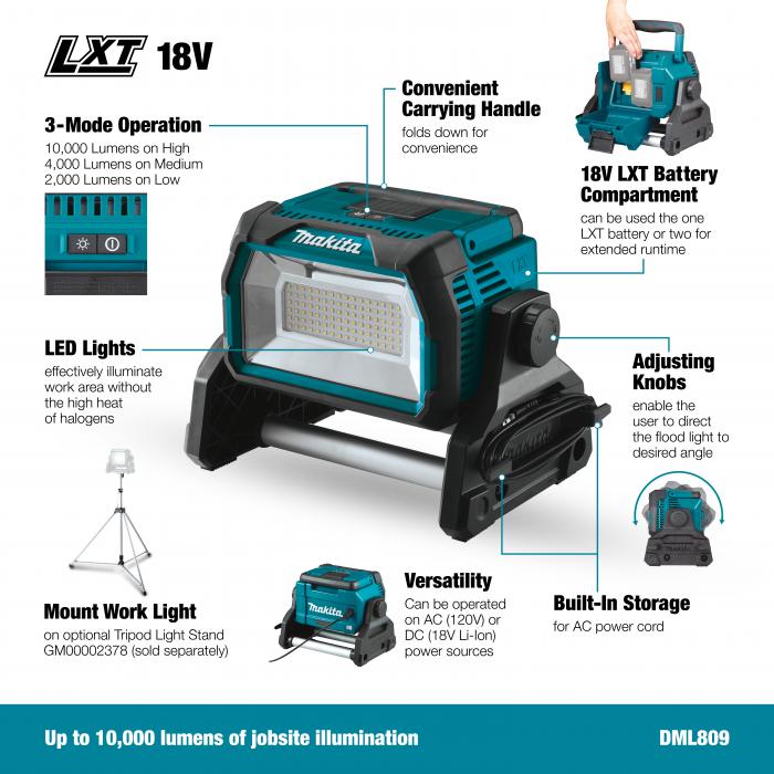 Makita DML809 14.4/18V 96LED WORKLIGHT, 10,000 LUMENS, AC/DC (1 OR 2BL) - Mississauga Hardware Centre IncMakitaDML809