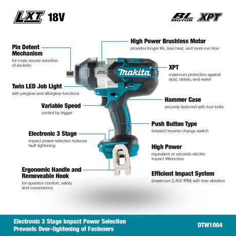 Makita DTW1004Z 18V LXT Brushless 1/2" High Torque Impact Wrench - Tool Only - Mississauga Hardware Centre Inc