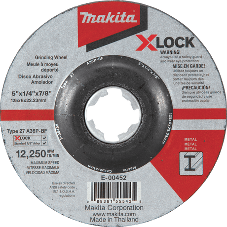Makita E - 00452 X‑LOCK 5" x 1/4" x 7/8" Type 27 General Purpose 36 Grit Metal Abrasive Grinding Wheel - Mississauga Hardware Centre Inc