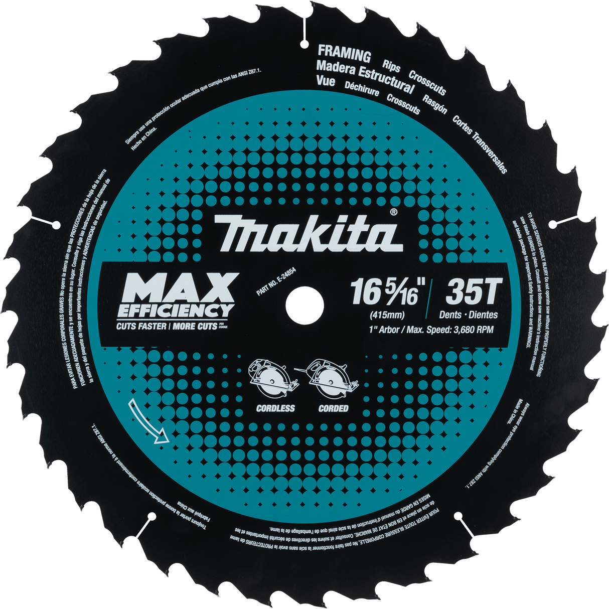 Makita E - 24854 16‑5/16" 35T Carbide‑Tipped Max Efficiency Circular Saw Blade - Mississauga Hardware Centre Inc