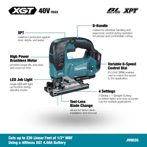 Makita JV002GZ 40Vmax XGT Brushless Jig Saw w/D - Handle - Mississauga Hardware Centre Inc