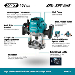 Makita RP001GZ01 40Vmax XGT Brushless Plunge Router - Mississauga Hardware Centre Inc