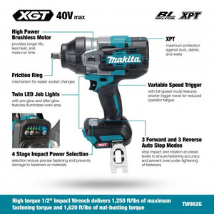 Makita TW002GZ 40Vmax XGT Brushless 1/2" High Torque Impact Wrench - Mississauga Hardware Centre Inc