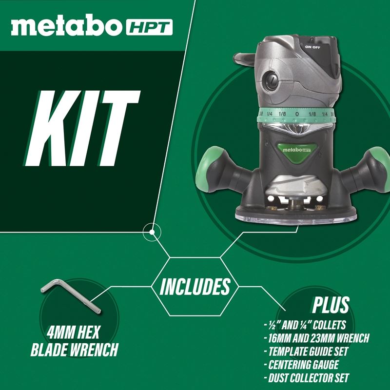 metabo HPT M12VCM 2 - 1/4 Peak HP Variable Speed Fixed Base Router - Mississauga Hardware Centre Inc