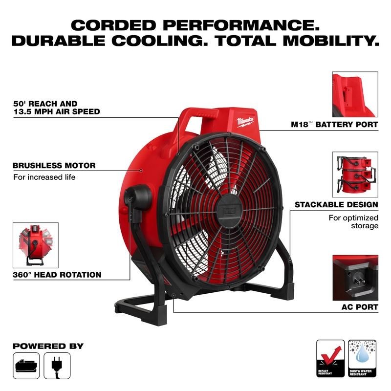 Milwaukee 0821 - 20 M18 Brushless 18in Fan - Mississauga Hardware Centre Inc