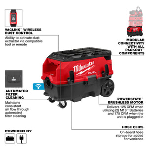 Milwaukee 0888 - 20 M18 FUEL™ 9 Gallon Dual Battery Dust Extractor with VACLINK™ - Mississauga Hardware Centre Inc