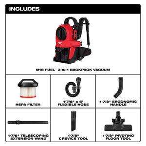 Milwaukee 0895 - 20 M18 FUEL™ 3 - in - 1 Backpack Vacuum - Mississauga Hardware Centre Inc