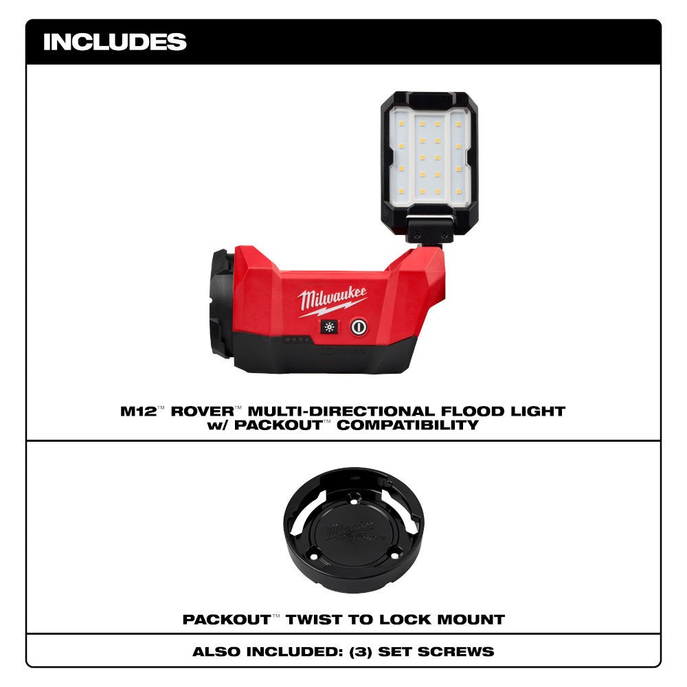 Milwaukee 2350 - 20 M12™ ROVER™ Multi - Directional Flood Light w/ PACKOUT™ Compatibility - Mississauga Hardware Centre Inc