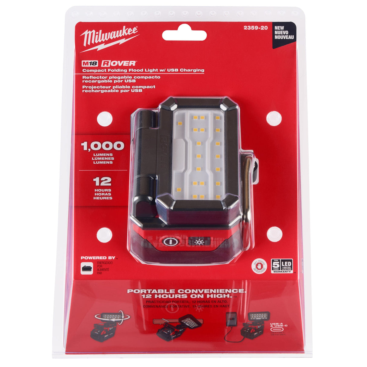 Milwaukee 2359 - 20 M18™ ROVER™ Compact Folding Flood Light w/ USB Charging - Mississauga Hardware Centre Inc
