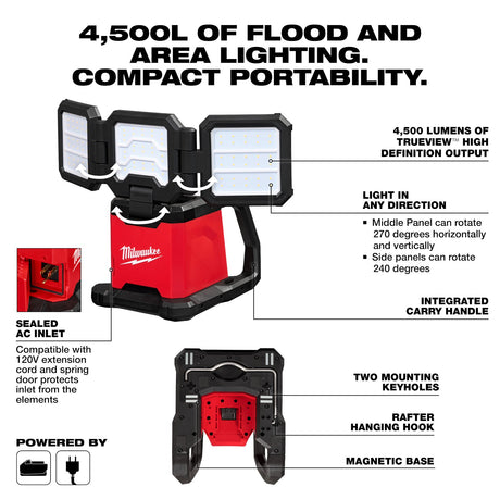 Milwaukee 2368 - 20 M18™ ROVER™ Dual Power Triple - Panel Flood & Area Light - Mississauga Hardware Centre Inc