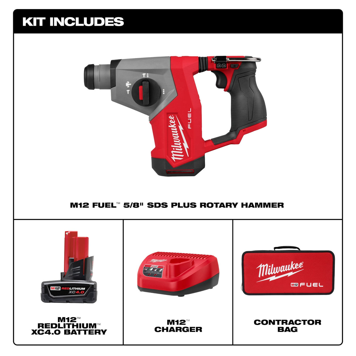 Milwaukee 2508 - 21XC M12 FUEL™ 5/8” SDS Plus Rotary Hammer Kit - Mississauga Hardware Centre Inc