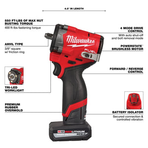 Milwaukee 2562 - 22 M12 FUEL™ Stubby 3/8" Impact Wrench Kit - Mississauga Hardware Centre Inc