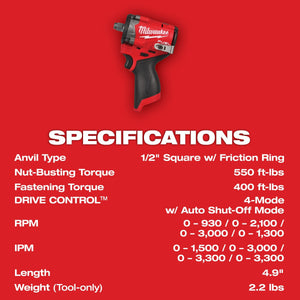 Milwaukee 2563 - 20 M12 FUEL™ Stubby 1/2" Impact Wrench - Mississauga Hardware Centre Inc