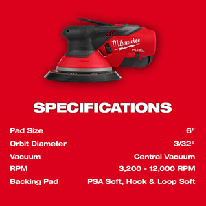 Milwaukee 2584 - 20 M12™ FUEL™ 6" Random Orbital Sander (3/32") - Mississauga Hardware Centre Inc
