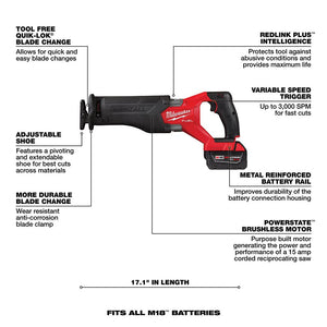 Milwaukee 2821 - 21F M18 FUEL Sawzall Kit With FORGE XC6.0 Battery Pack - Mississauga Hardware Centre Inc