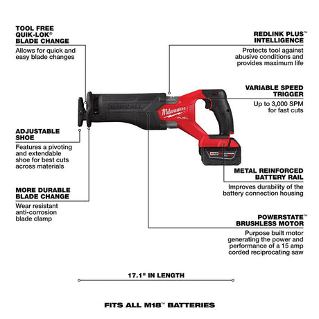 Milwaukee 2821 - 21F M18 FUEL Sawzall Kit With FORGE XC6.0 Battery Pack - Mississauga Hardware Centre Inc