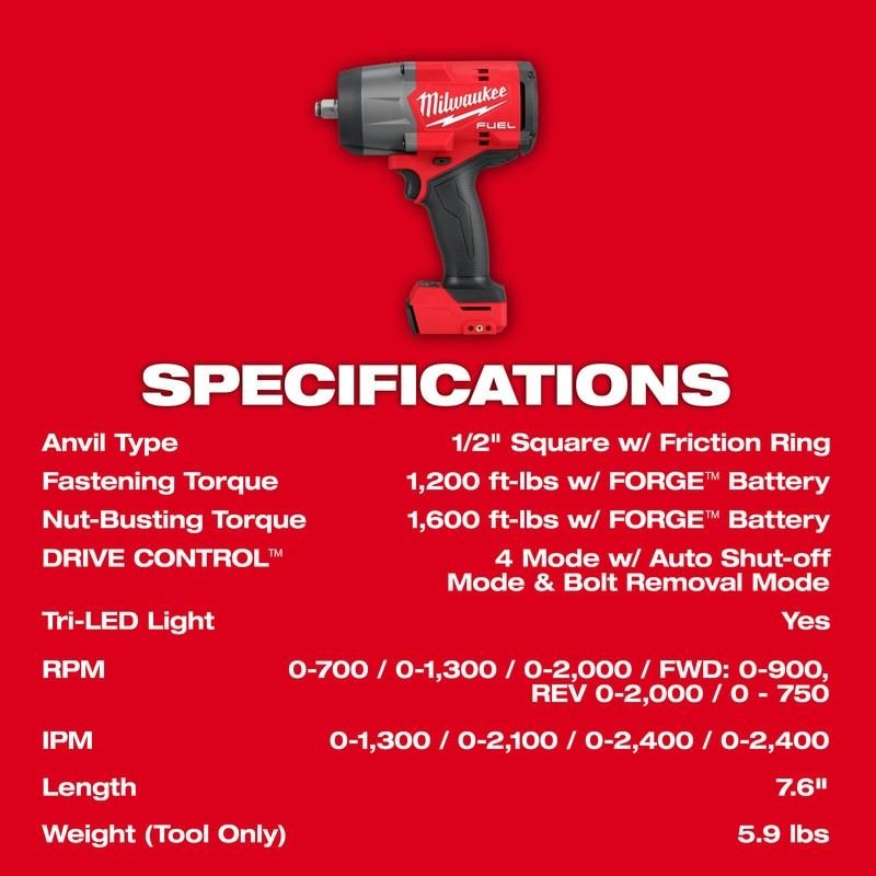 Milwaukee 2967 - 20 M18 FUEL 1/2in High Torque Impact Wrench w/ Friction Ring - Mississauga Hardware Centre Inc