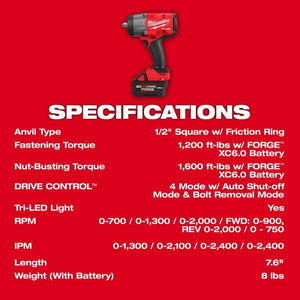 Milwaukee 2967 - 21F 1/2in High Torque Impact Wrench w/ Friction Ring REDLITHIUM? FORGE Kit - Mississauga Hardware Centre Inc