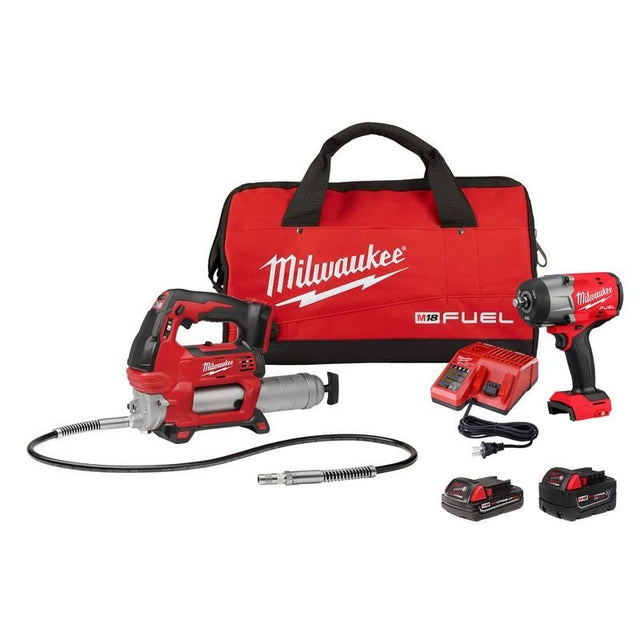 Milwaukee 2967 - 22GG M18 FUEL 1/2in HTIW w/ Friction Ring and Grease Gun Combo Kit - Mississauga Hardware Centre Inc