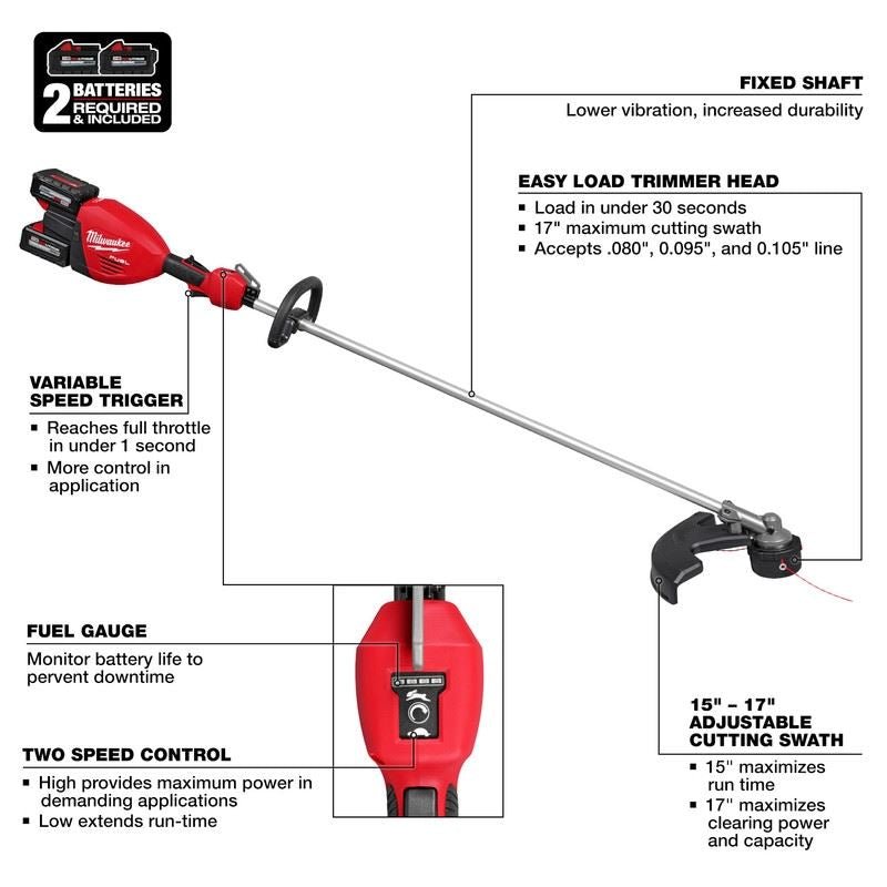 Milwaukee 3006 - 22 M18 FUEL 17in Dual Battery String Trimmer Kit - Mississauga Hardware Centre Inc