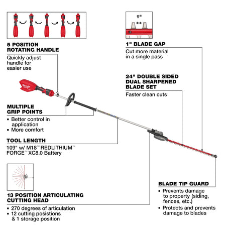 Milwaukee 3035 - 20 M18 FUEL™ Extended Pole Articulating Hedge Trimmer - Mississauga Hardware Centre Inc