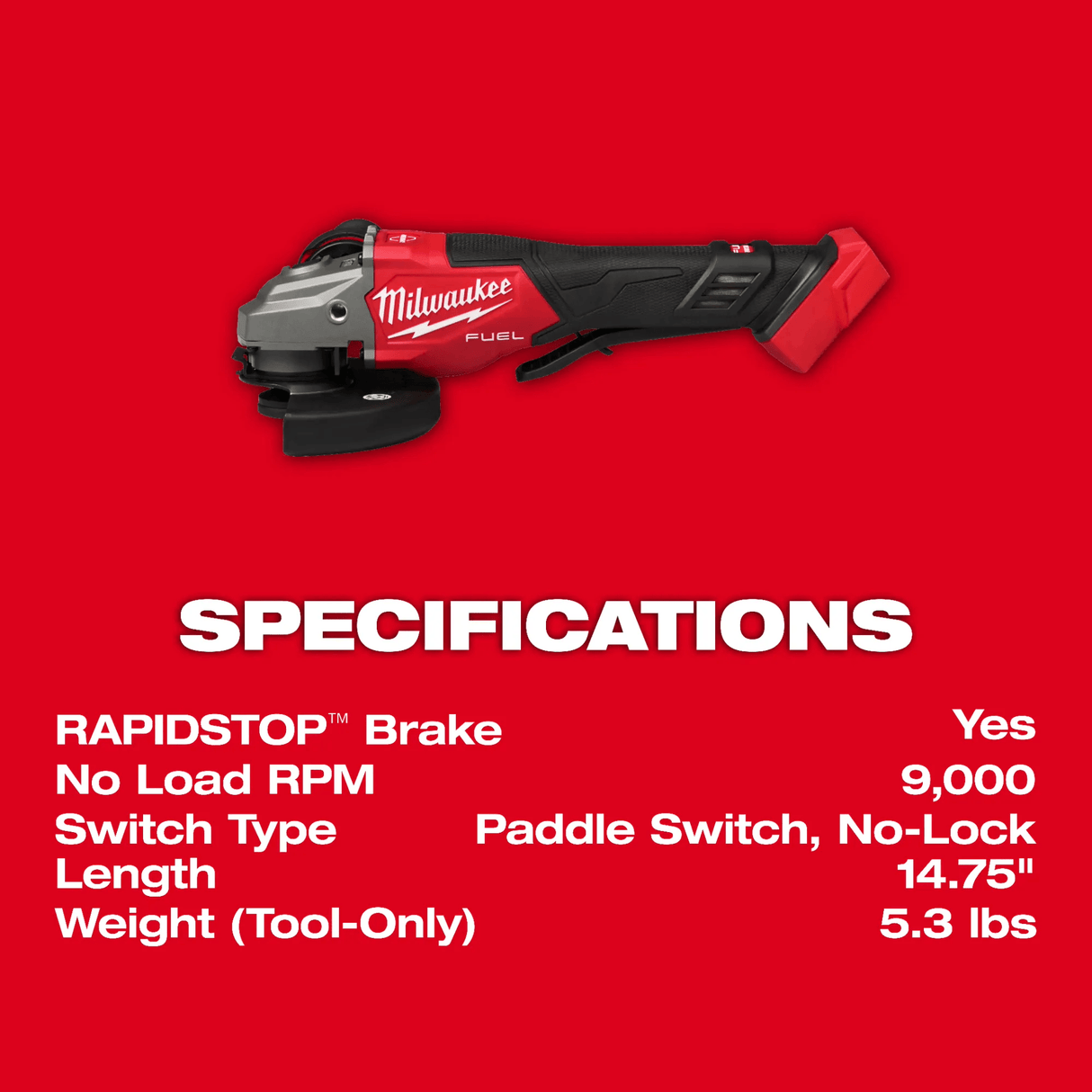 Milwaukee 3670 - 20 M18 FUEL™ 4 - 1/2" - 6" Braking Grinder, Paddle Switch - Tool Only - Mississauga Hardware Centre Inc