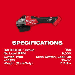 Milwaukee 3671 - 20 M18 FUEL™ 4 - 1/2" - 6" Braking Grinder, Slide Switch - Mississauga Hardware Centre Inc