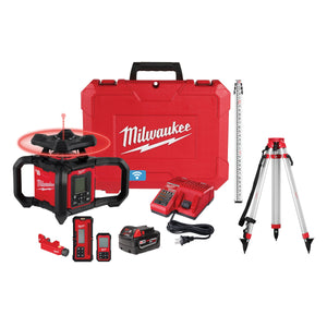 Milwaukee 3704 - 21T M18™ Red Exterior Dual Slope Rotary Laser Level Kit w/ Receiver, Remote, Grade Rod & Tripod - Mississauga Hardware Centre Inc