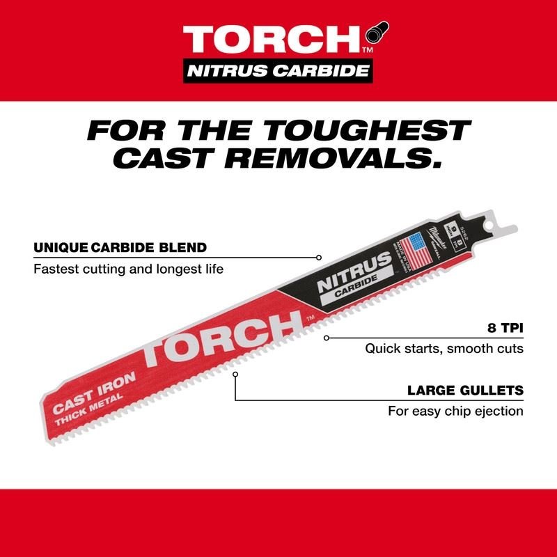 Milwaukee 48 - 00 - 5562 SAWZALL TORCH with NITRUS CARBIDE BLADES - 9in (5pk) - Mississauga Hardware Centre Inc