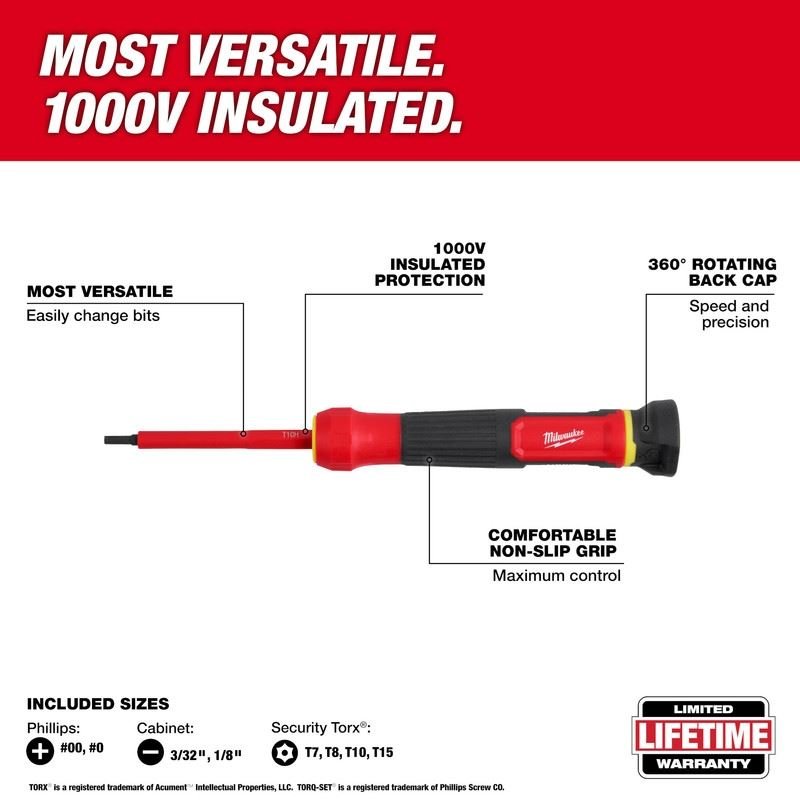 Milwaukee 48 - 22 - 2217 8 - in - 1 1000V Insulated Precision Multi - Bit Screwdriver - Mississauga Hardware Centre Inc