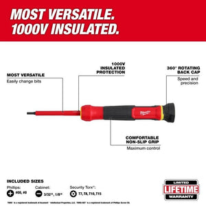Milwaukee 48 - 22 - 2217 8 - in - 1 1000V Insulated Precision Multi - Bit Screwdriver - Mississauga Hardware Centre Inc