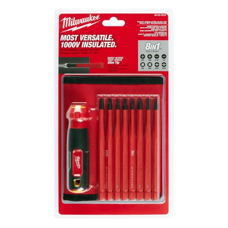 Milwaukee 48 - 22 - 2218 8 - in - 1 1000V Insulated Slim Tip Multi - Bit Screwdriver - Mississauga Hardware Centre Inc
