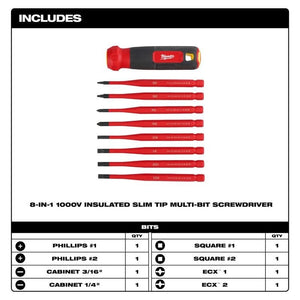 Milwaukee 48 - 22 - 2218 8 - in - 1 1000V Insulated Slim Tip Multi - Bit Screwdriver - Mississauga Hardware Centre Inc