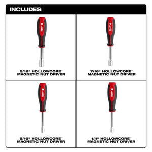 Milwaukee 48 - 22 - 2544 4pc Magnetic SAE HOLLOWCORE Nut Driver Set - Mississauga Hardware Centre Inc