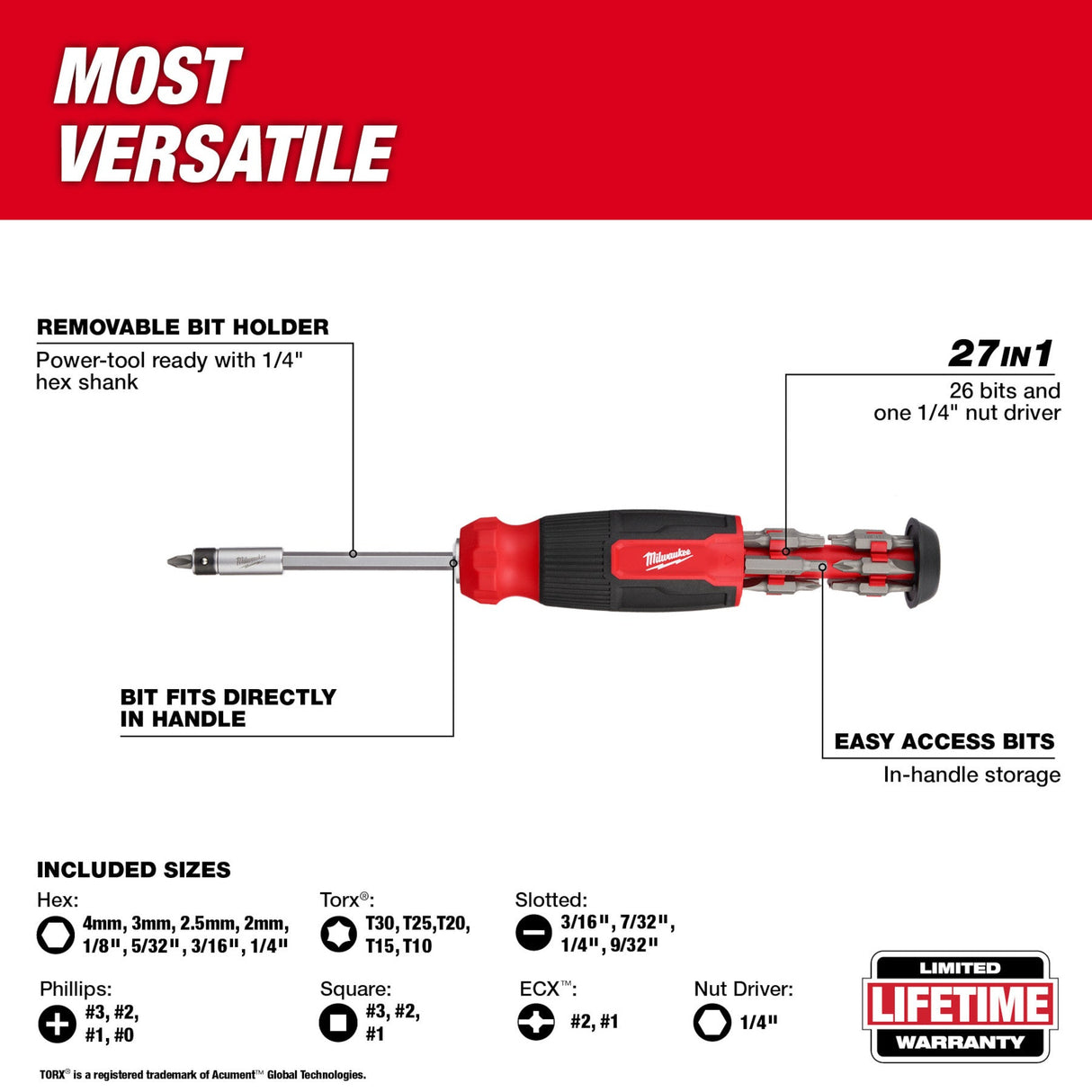 Milwaukee 48 - 22 - 2901 27 - in - 1 Multi - Bit Screwdriver - Mississauga Hardware Centre Inc
