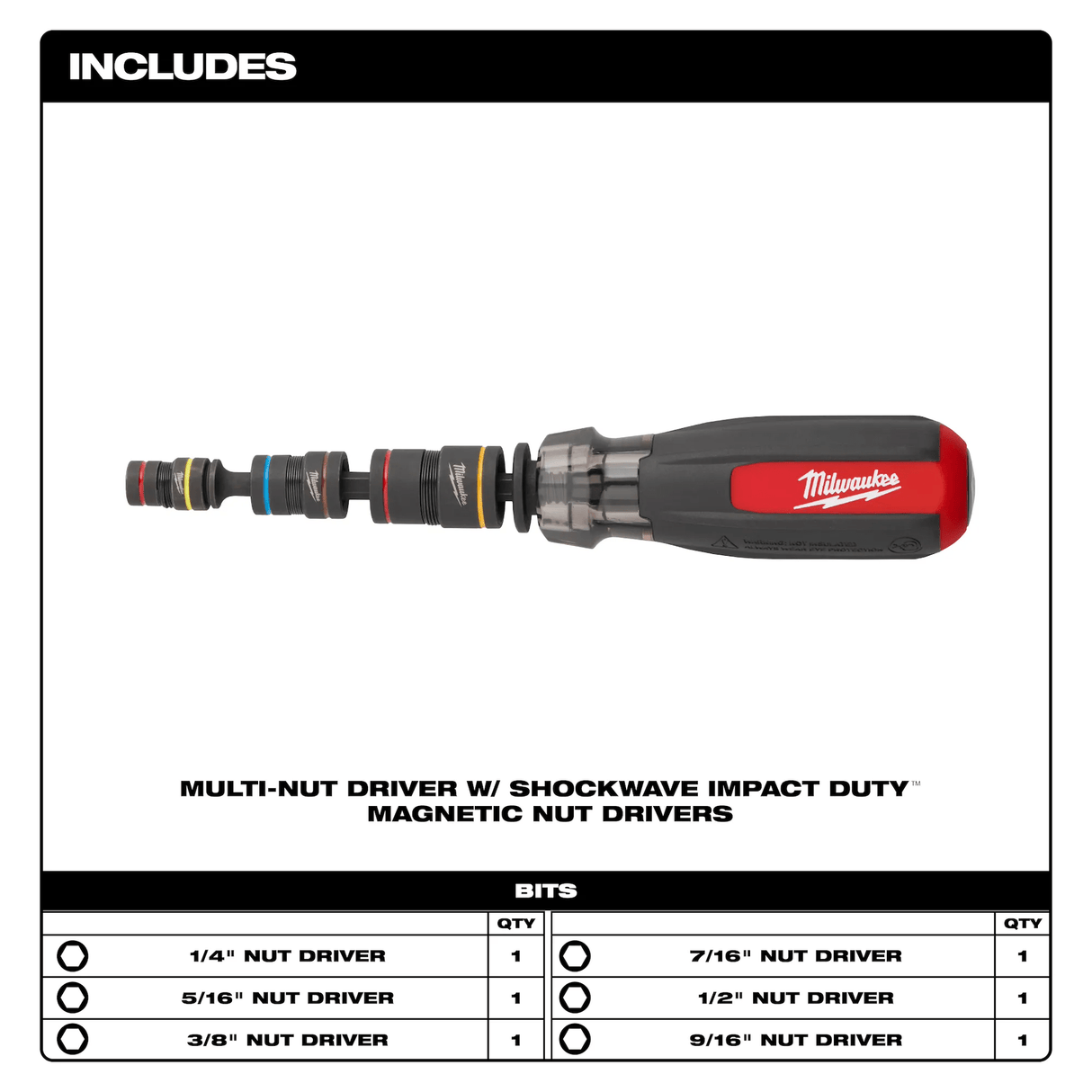 Milwaukee 48 - 22 - 2921 Multi - Nut Driver W/ SHOCKWAVE Impact Duty™ (flip) Magnetic Nut Drivers - Mississauga Hardware Centre Inc